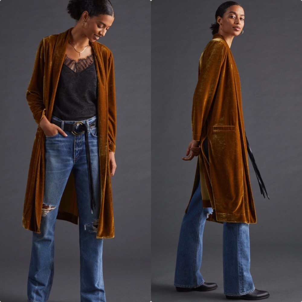 NWT ANTHROPOLOGIE VELVET DUSTER JACKET IN GOLD